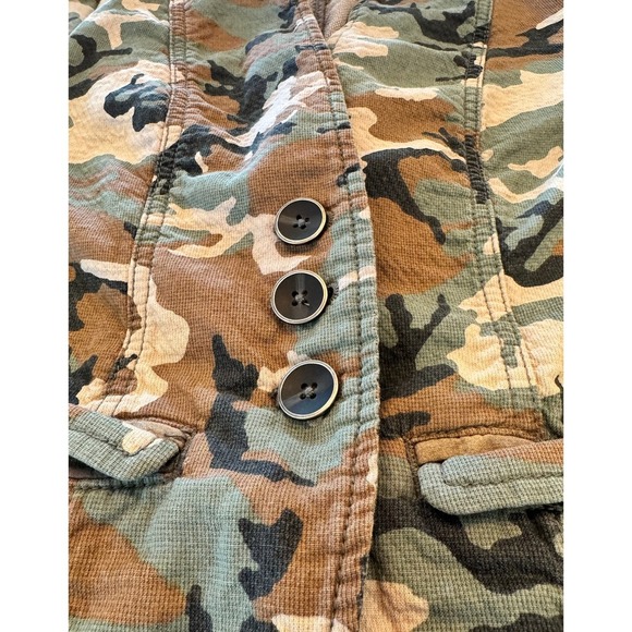 Free People Camo Military Jacket Button Up Cotton Blend Fitted Casual Coat Sz 0 - Picture 4 of 10